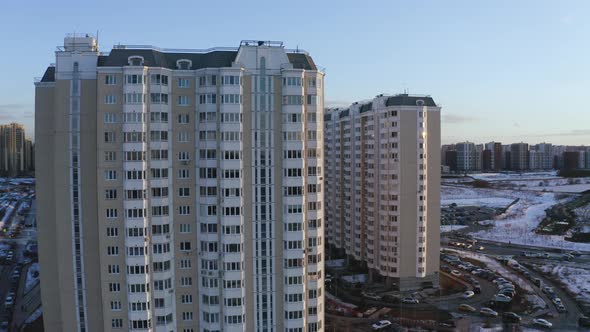 Aerial View from Above on Roof New Houses in the South of Moscow