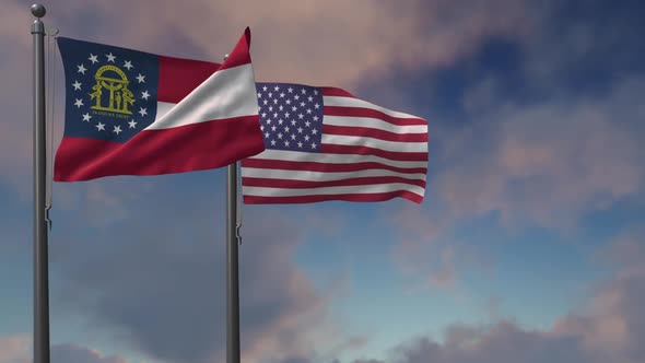 Georgia State Flag Waving Along With The National Flag Of The USA - 2K alt