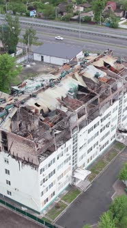 Vertical Video of a Wartorn Apartment Building in Ukraine alt