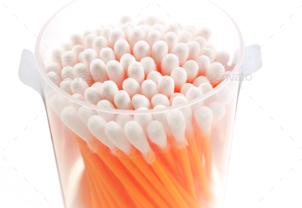 cotton buds in transparent plastic box - Stock Photo - Images