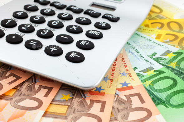 Euro notes with calculator - Stock Photo - Images
