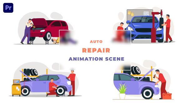 Auto Car Repair Concept Animation Scene