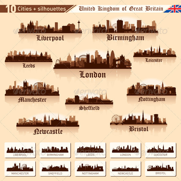 City Skyline Set. 10 cities of Great Britain #1 - Buildings Objects