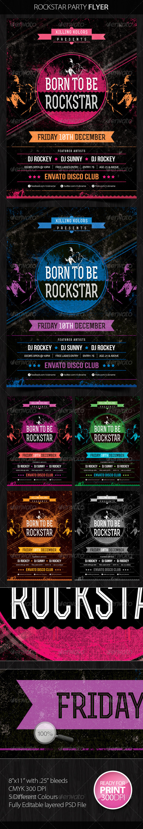 Rockstar Retro Party Flyer - Clubs & Parties Events