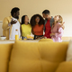 group of multiracial friends celebrating birthday at home kitchen - PhotoDune Item for Sale