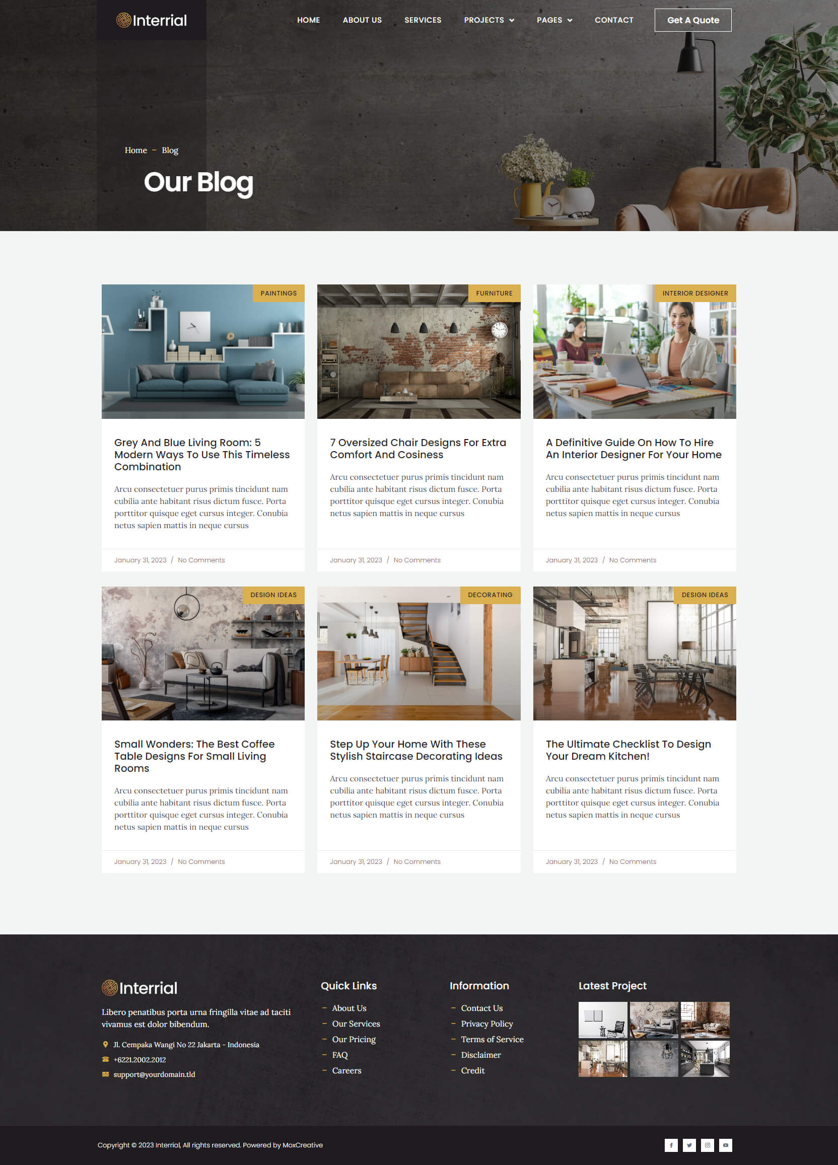 Interrial - Interior Design Service Elementor Template Kit by moxcreative