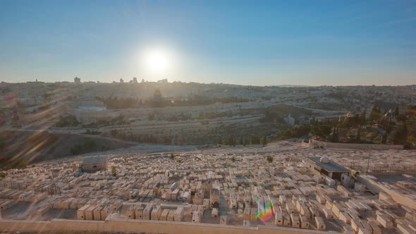 Jerusalem Panorama View Over the City at Sunset Timelapse with the Dome of the Rock From the Mount alt