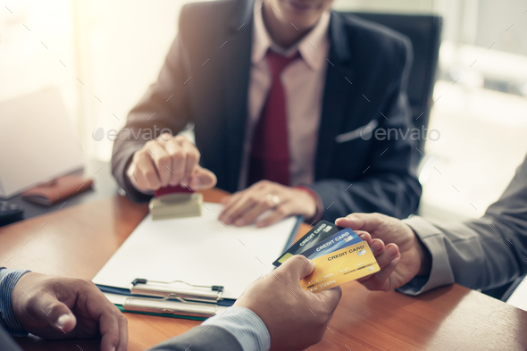 Businessman credit card payment service. Concept of credit card approval and credit card payment.