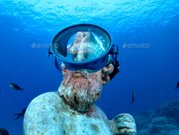 Poseidon underwater in the Mediterranean Sea Stock Photo by