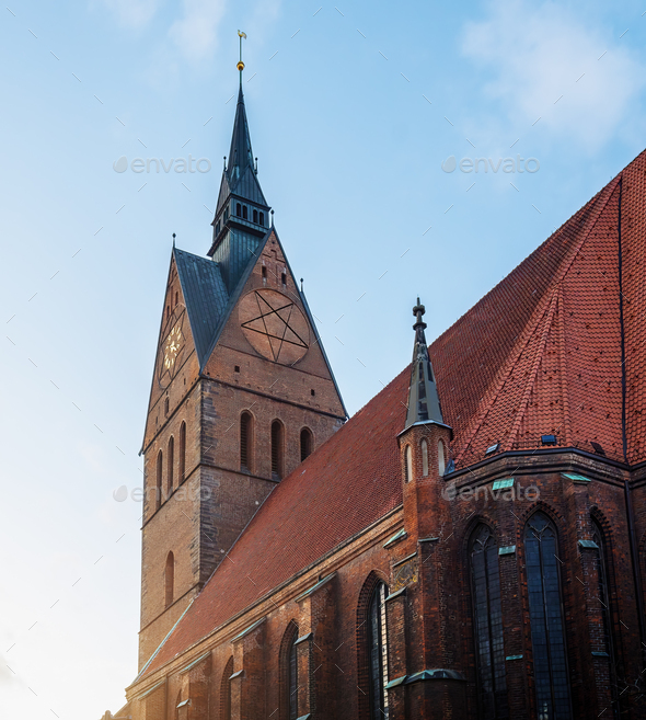 Market Church (Marktkirche) Tower with Pentagram - Hanover, Lower Saxony, Germany - Stock Photo - Images