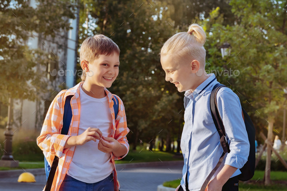 children go to school. Begining of academic year Stock Photo by uraneva