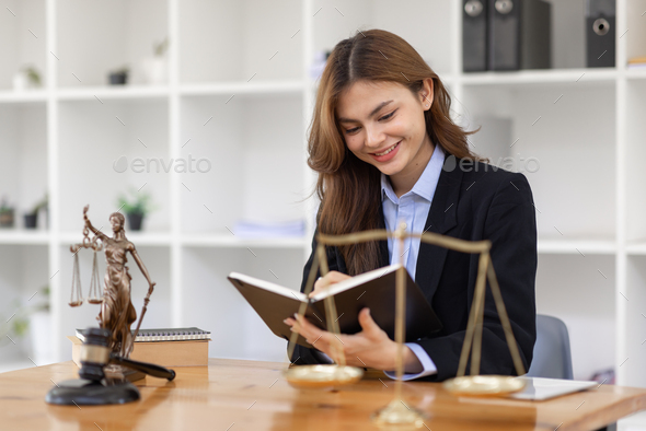 female business woman lawyers working at the law firms. Judge gavel ...