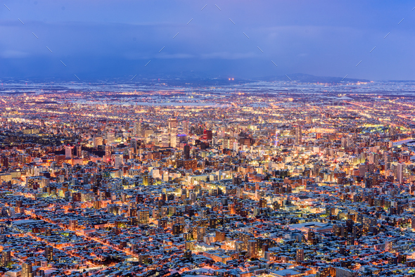 Sapporo, Japan Aerial Cityscape in Winter - Stock Photo - Images