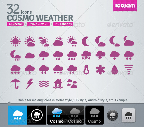 32 AI and PSD Weather Icons - Media Icons
