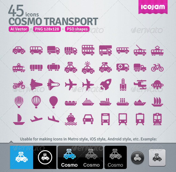 45 AI and PSD Transport Icons - Media Icons