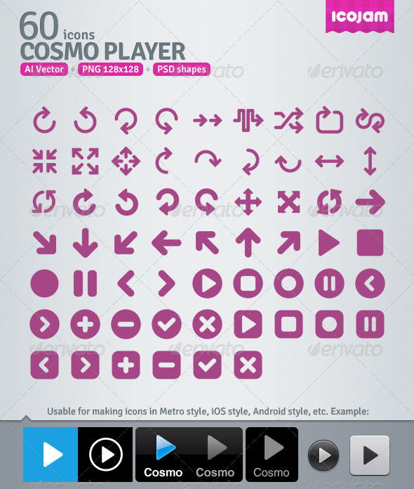 60 AI and PSD Player Icons - Media Icons