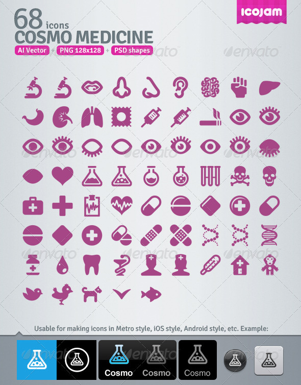 68 AI and PSD Medicine Icons - Media Icons