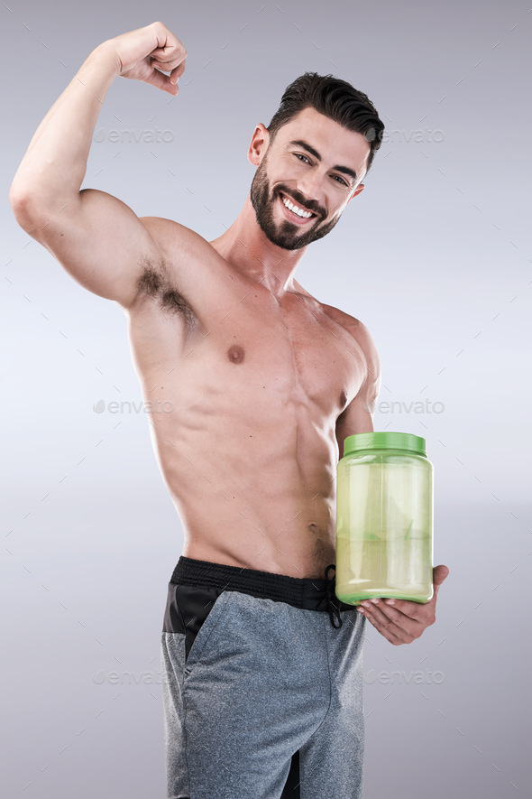 Protein shake, fitness and health with portrait of man for workout
