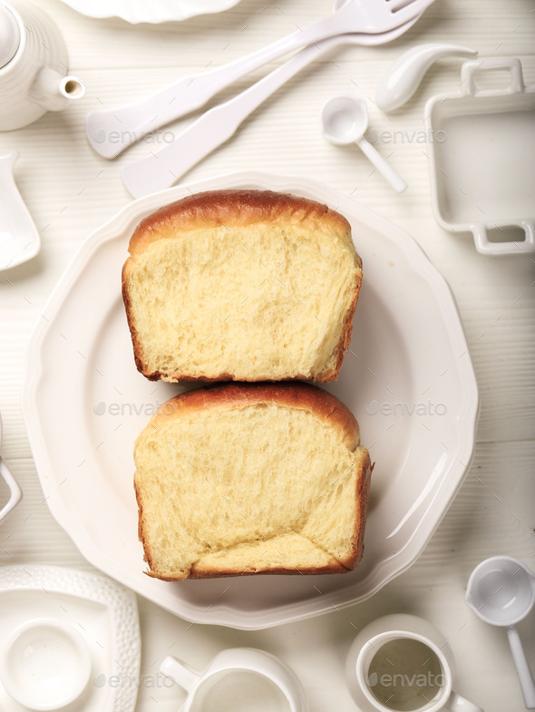 Fresh Baked Japanese Soft and Fluffy Bun White Bread Stock Photo by