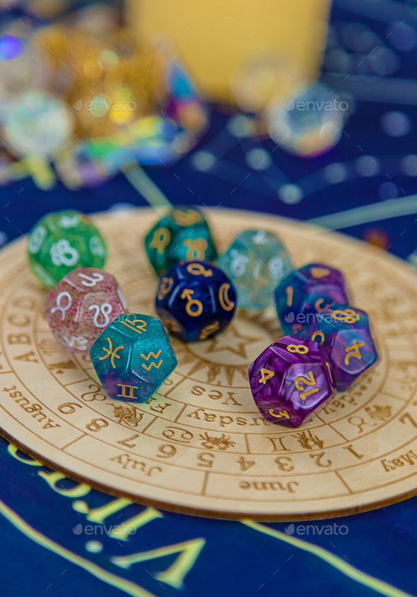 Numerology numbers on the table astrology. Selective focus.