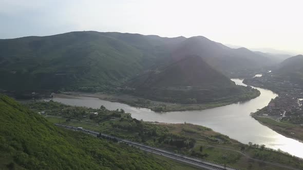 Aerial view of Jvary monastery in Mtskheta, Georgia alt