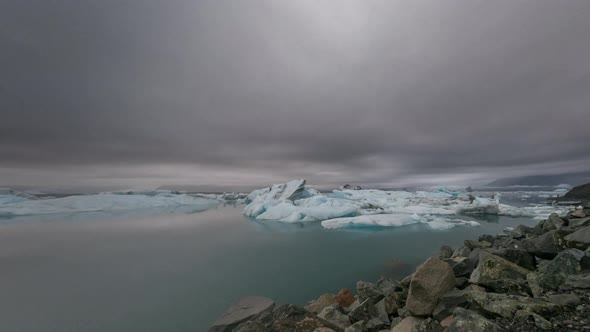 Jokulsarlon Glacier and Lake Time Lapse Under the Rain and Clouds