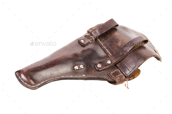An old brown leather pistol holster. - Stock Photo - Images