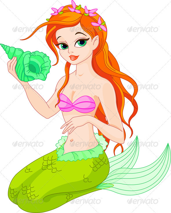 Beautiful Mermaid with Sea Shell - People Characters