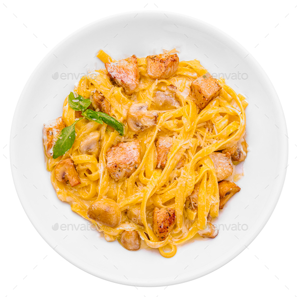 Pasta with mushroom and soured cream sauce Stock Photo by AntAlexStudio