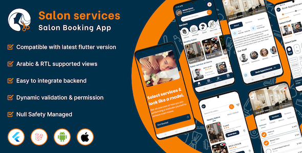 Saloon or Service online appointment booking flutter application UI template