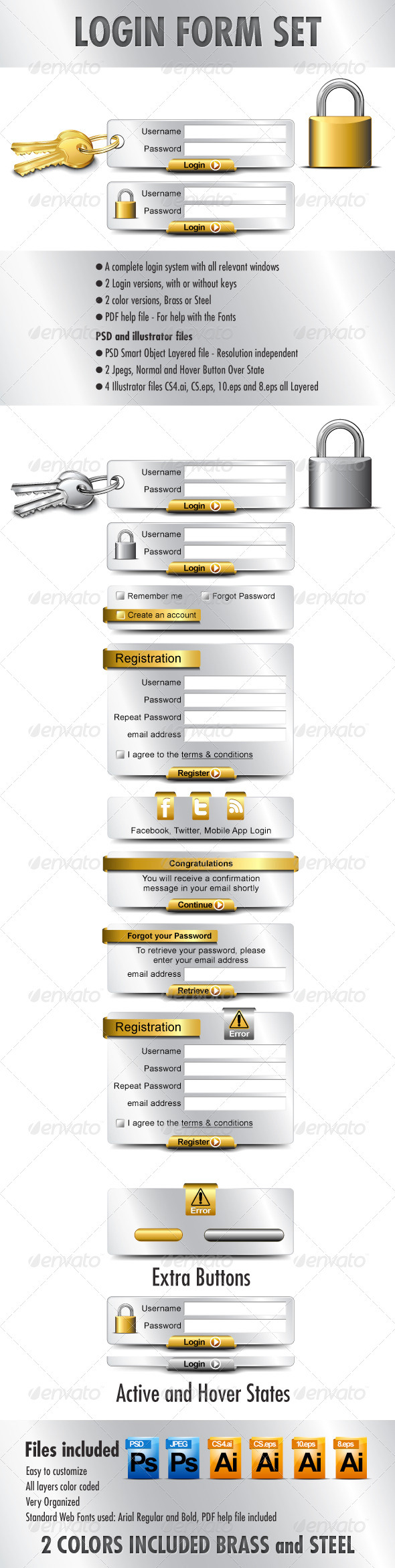 Login Form Set with Padlock and Keys - Web Elements Vectors