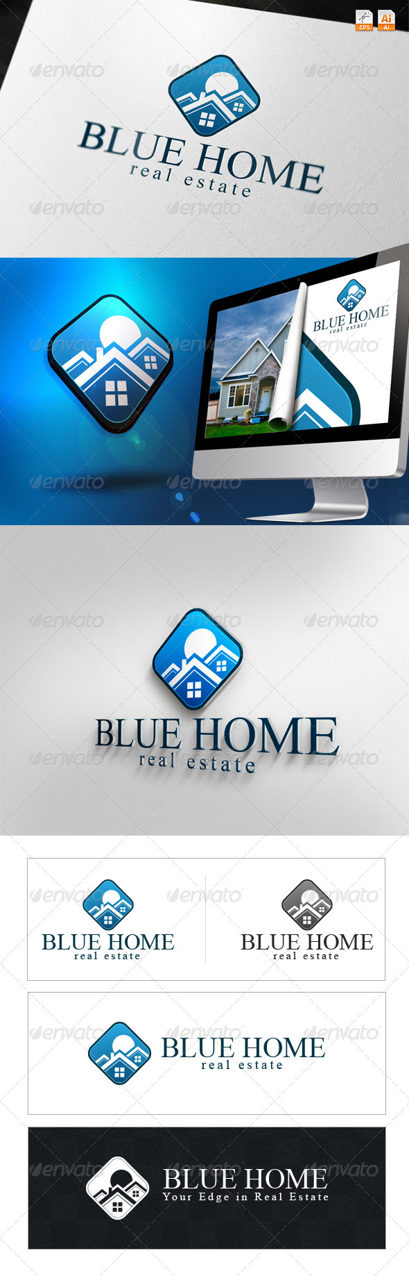 Blue Home - Real Estate Logo - Buildings Logo Templates