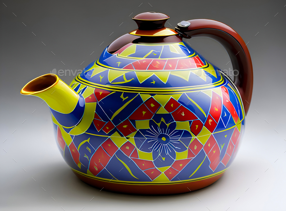 Porcelain kettle. Vintage porcelain dishes. 3D render - Stock Photo - Images
