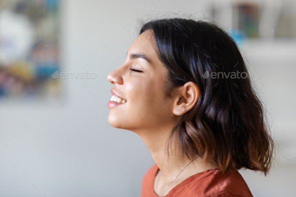 Profile of a beautiful girl closeup Stock Photo