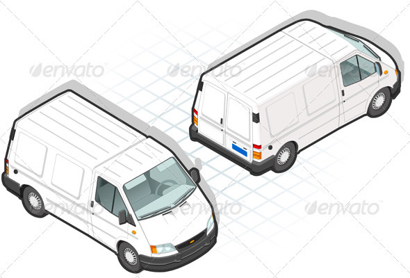 Isometric White Van in Two Position - Man-made Objects Objects