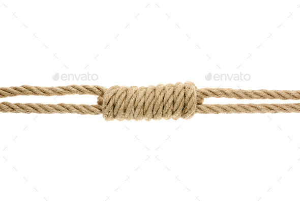 close-up view of nautical rope with knot isolated on white Stock