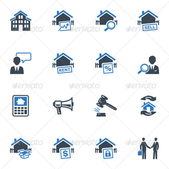 Real Estate Icons - Blue Series - Buildings Objects