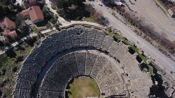 Aerial Footage of the Antique Theater. Side, Turkey