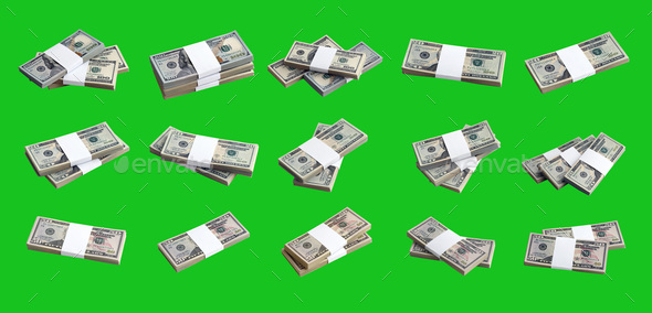 Big set of bundles of US dollar bills isolated on chroma key green - Stock Photo - Images