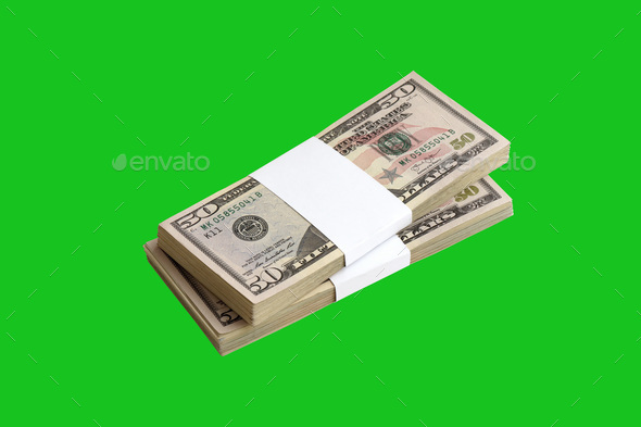 Bundle of US dollar bills isolated on chroma keyer green - Stock Photo - Images