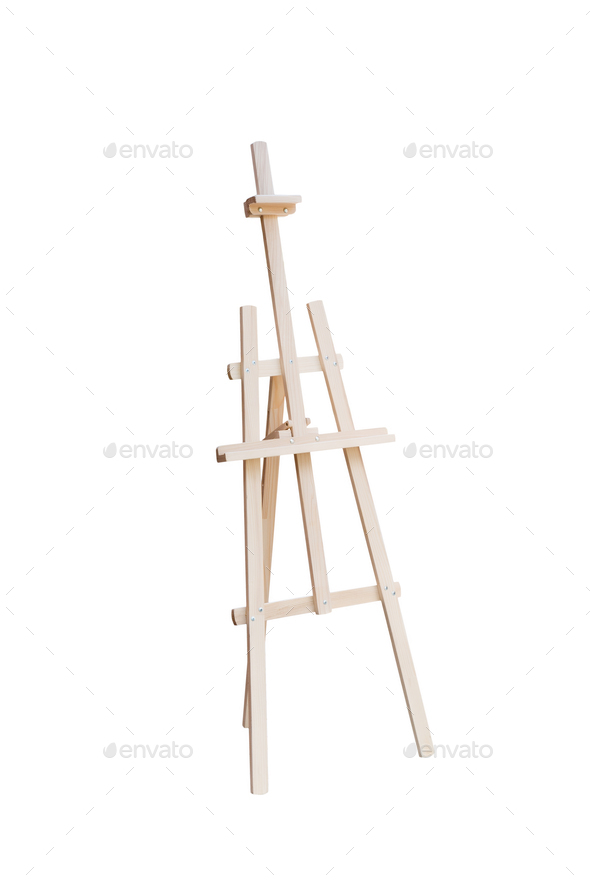 Canvas Painting stand wooden easel Art supply isolated, Mock up Stock Photo by snegok1967