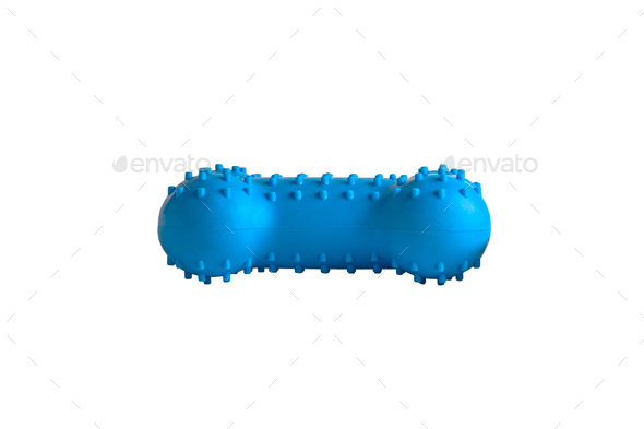 Blue rubber dog's bone isolated on white background puppy dog toy imitated bones for relax chewing
