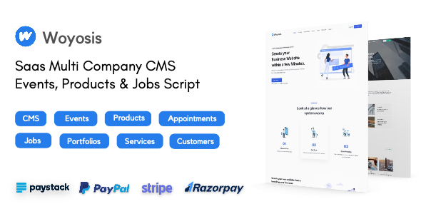 Woyosis  Saas Multi Company CMS  Events  Products & Jobs Script