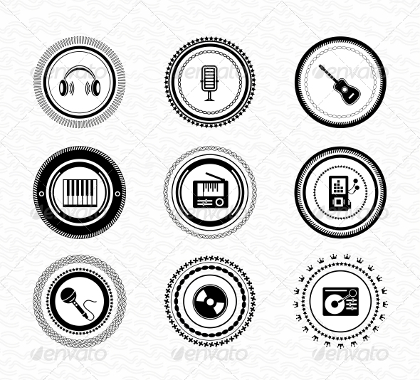 Set of Vintage Retro Black Music Labels - Web Elements Vectors