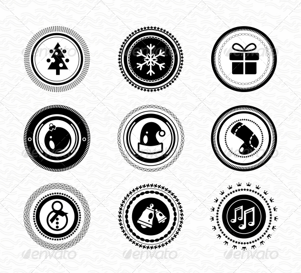 Set of Vintage Retro Black Christmas Labels - Web Elements Vectors