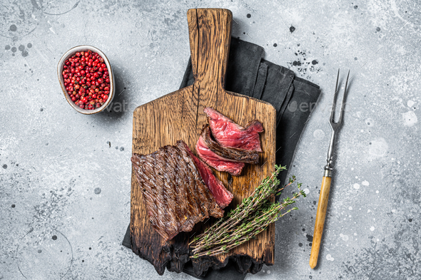 Bbq Grilled Wild Venison Steak On Wooden Board Gray Background Top