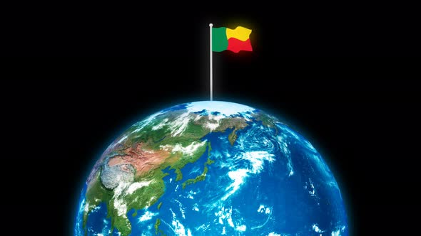 Benin Flying Flag On The 3d Rotated Planet Earth alt