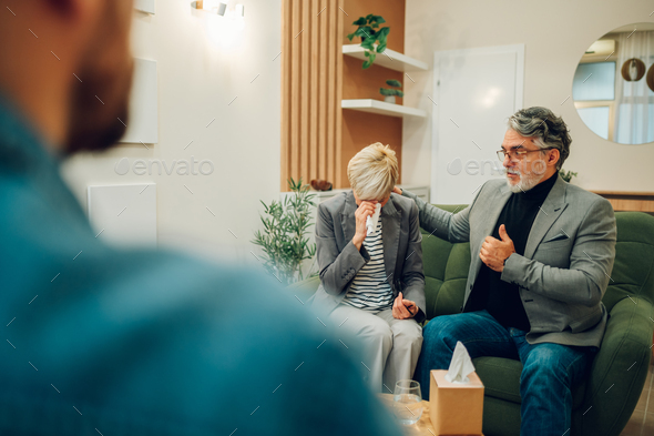 Senior couple on a therapy session in a psychologist office