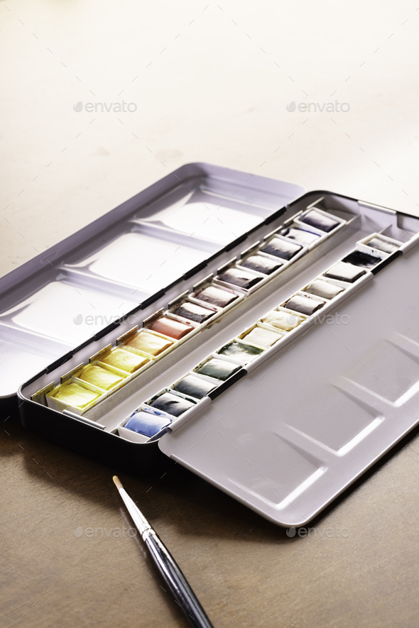 Tin with Watercolors - Stock Photo - Images