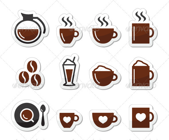 Coffee Icons on Labels Set - Food Objects